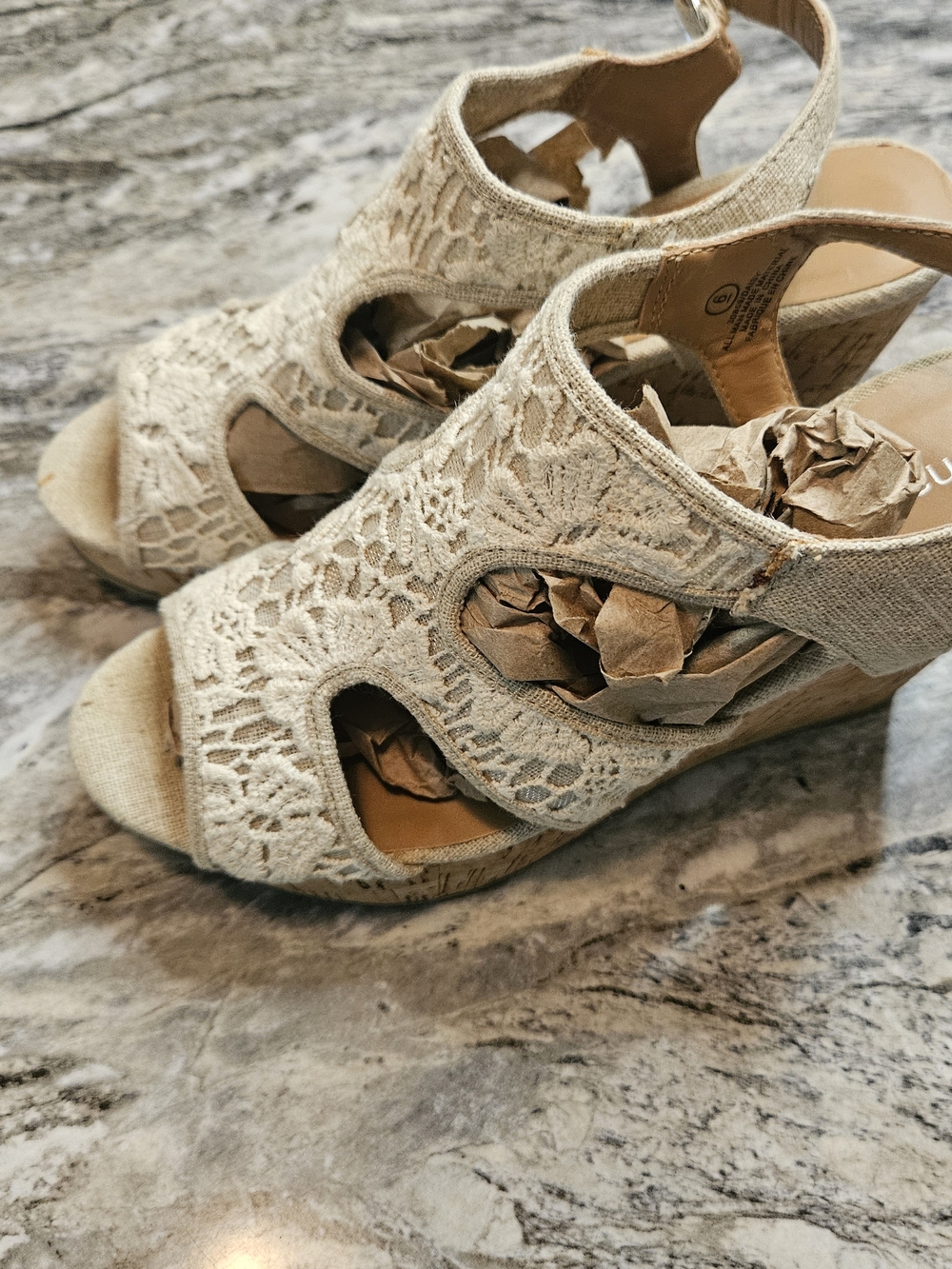 Maurices Lace Open-Toe Wedge Sandals in Cream